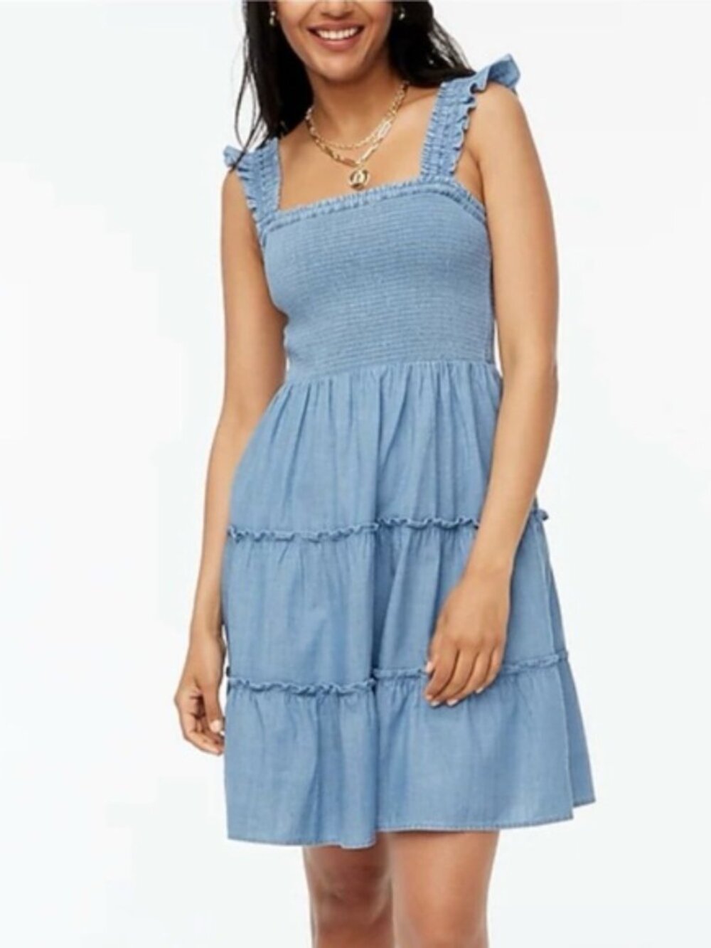 J. Crew Chambray Blue Ruffle Strap Sundress Nap Dress Style Size XS Women's